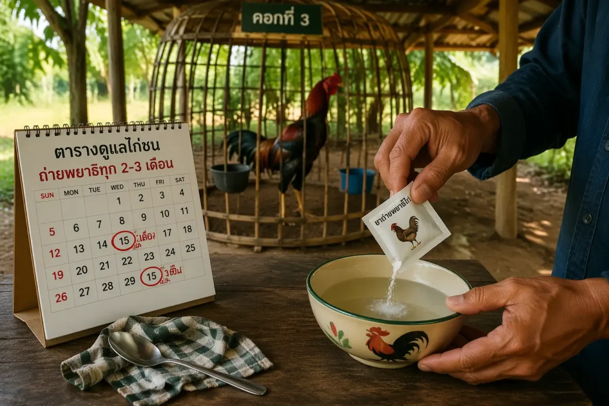 การเตรียมยาถ่ายพยาธิไก่ชนตามรอบเวลาเพื่อดูแลสุขภาพให้สมบูรณ์