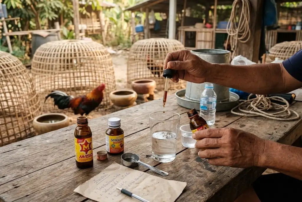 การผสมเครื่องดื่มชูกำลังก่อนให้ไก่ชนกินอย่างเหมาะสม