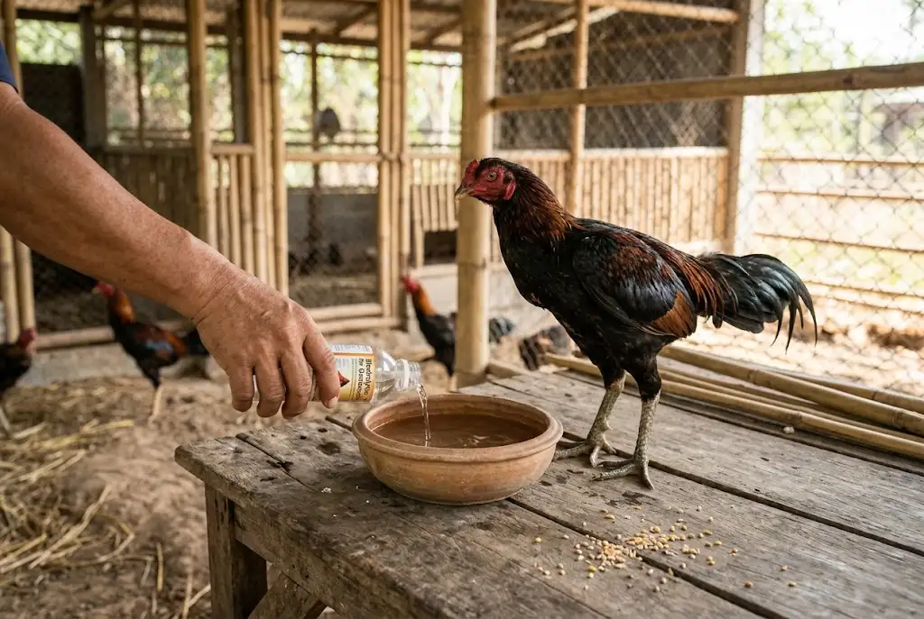 การให้น้ำเกลือแร่เพื่อประคองอาการไก่ชนป่วยนิวคาสเซิล