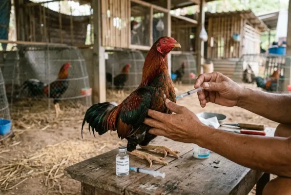 การฉีดวัคซีนอหิวาต์ไก่เข้ากล้ามเนื้อในไก่ชนก่อนเข้าสู่ช่วงฝึก