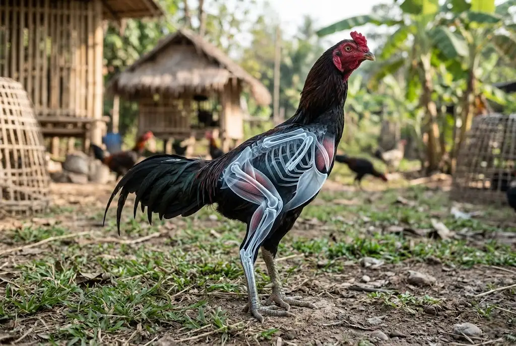 โครงสร้างกระดูกและกล้ามเนื้อไก่ชนที่ได้รับแร่ธาตุเพียงพอ