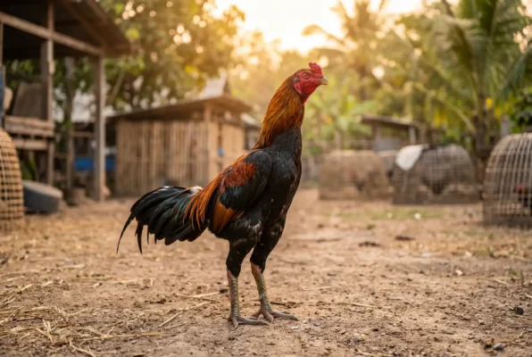 ไก่ชนที่ผ่านการทำเนื้อทำตัว 21 วันก่อนออกชน ยืนพร้อมในสนามฝึก