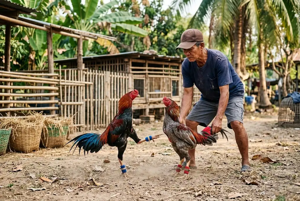 การลงนวมไก่ชนเพื่อฝึกจังหวะและความแม่นก่อนขึ้นสังเวียน