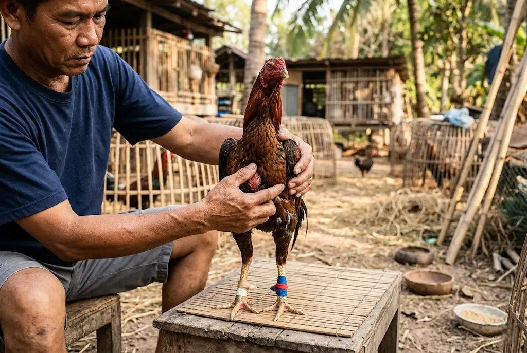 การตรวจสภาพร่างกายไก่ชนก่อนขึ้นสังเวียนในช่วง 72 ชั่วโมงสุดท้าย
