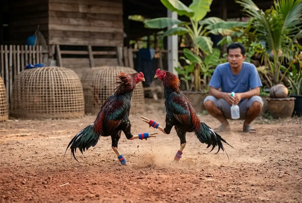 การซ้อมปล้ำไก่ชนเพื่อเพิ่มแรงปะทะในช่วงทำเนื้อทำตัวสัปดาห์ที่สอง