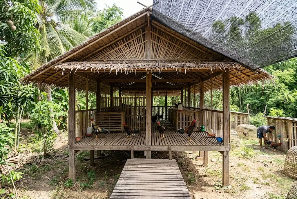 โรงเรือนไก่ชนโปร่งช่วยลดความร้อนและเพิ่มประสิทธิภาพการซ้อม