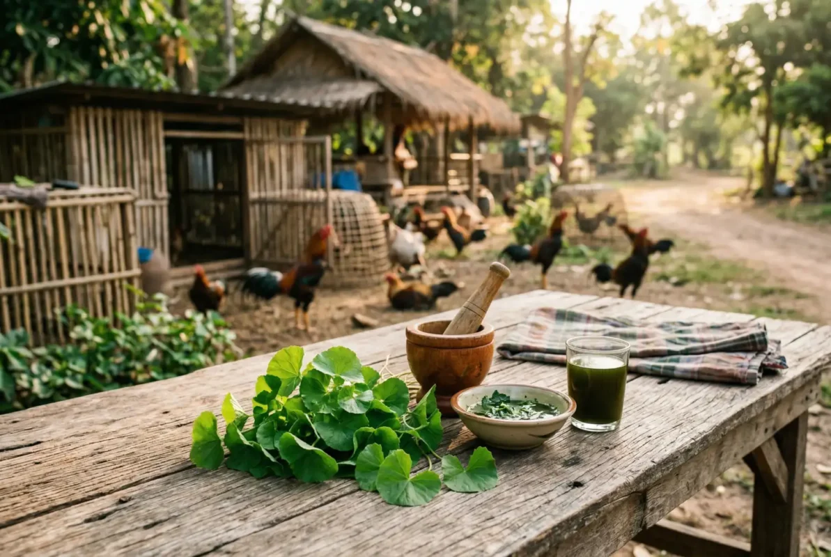 ใบบัวบก สมุนไพรพื้นบ้านสำหรับฟื้นฟูไก่ชนหลังชน