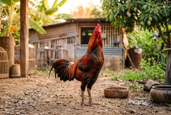 ไก่ชนสุขภาพดี หน้าแดง ขนแน่น หลังได้รับการบำรุง