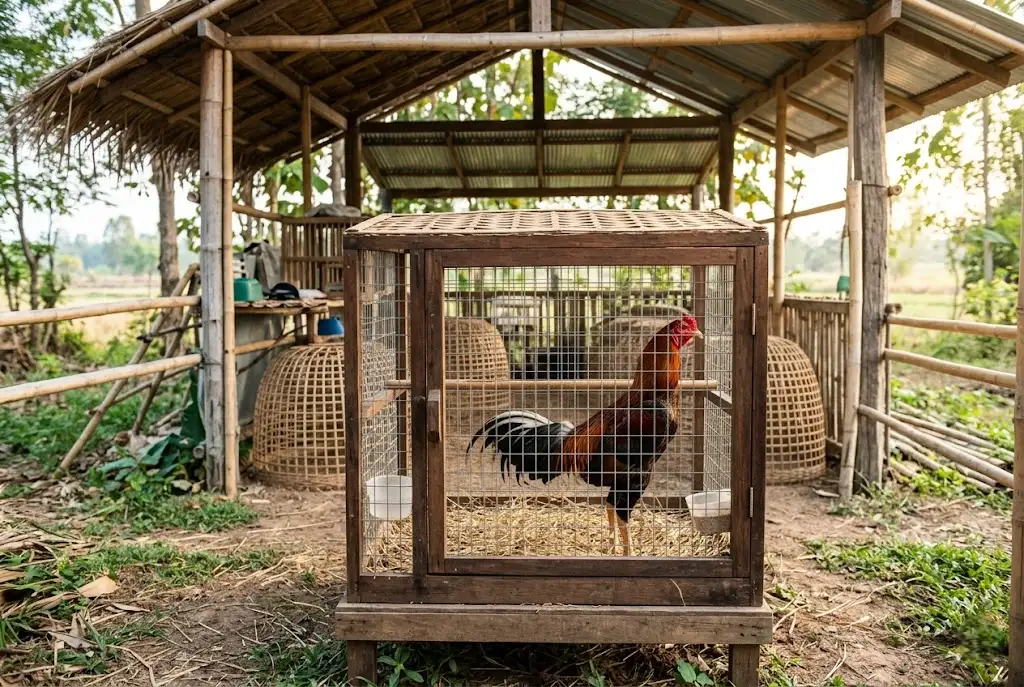 การแยกกักไก่ชนป่วยออกจากฝูงเพื่อลดการแพร่กระจายของโรคขี้ขาว