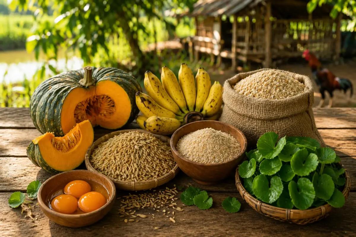 อาหารธรรมชาติที่เป็นแหล่งวิตามินและแร่ธาตุสำหรับไก่ชน