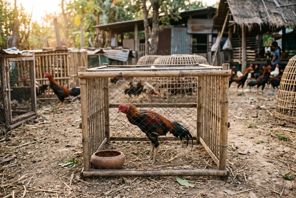แยกไก่ชนป่วยโรคนิวคาสเซิลออกจากเล้าเพื่อลดการแพร่เชื้อ