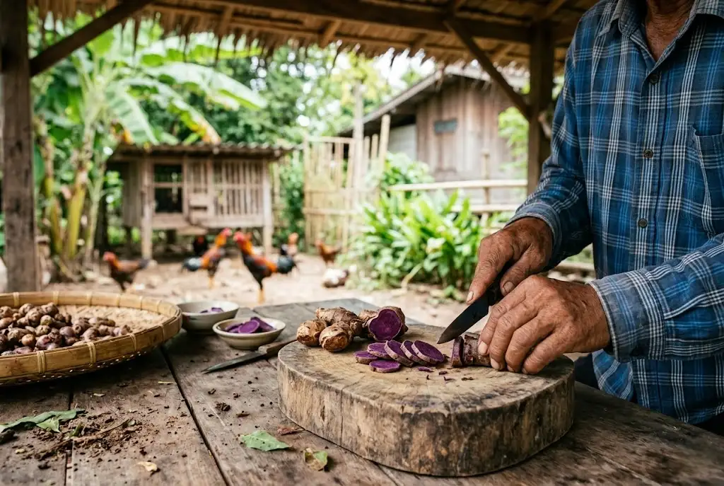 การเตรียมกระชายดำสำหรับให้ไก่ชนกินเพื่อเพิ่มความคึกและความอึด