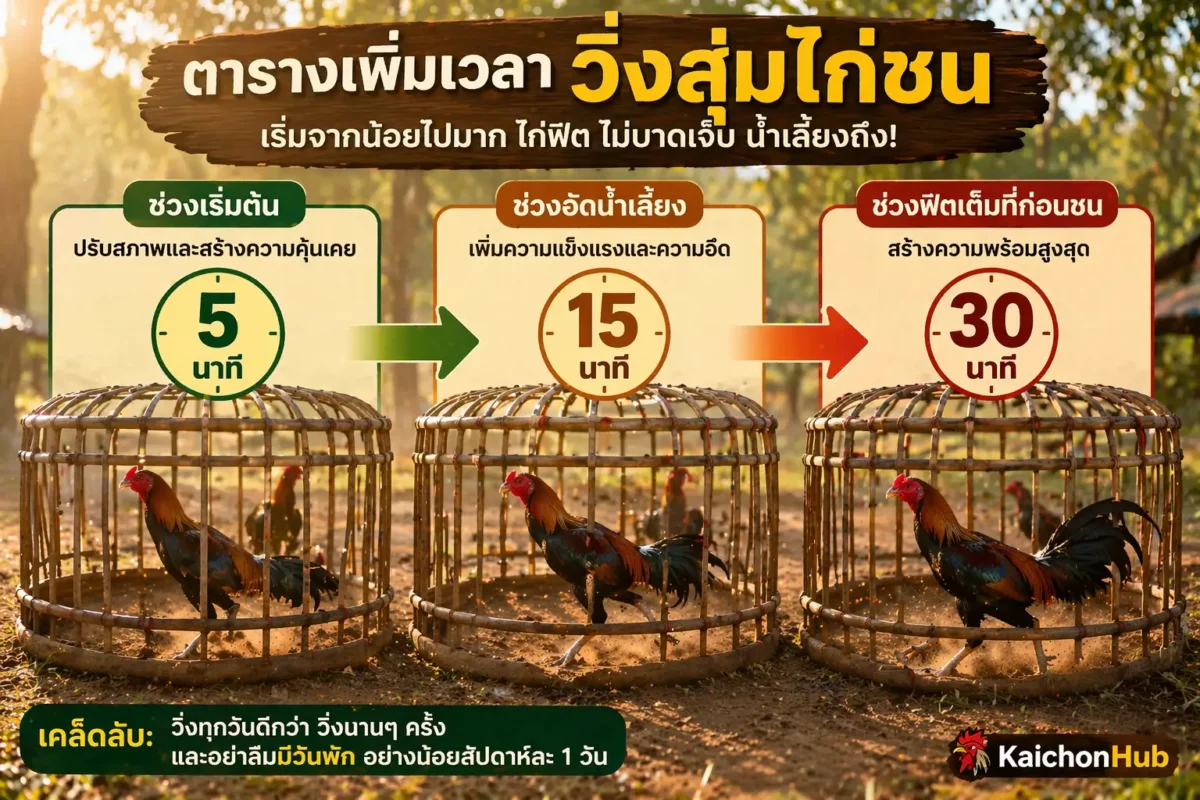 ระยะเวลาที่เหมาะสมในการวิ่งสุ่มไก่ชนจาก 5 ถึง 30 นาที