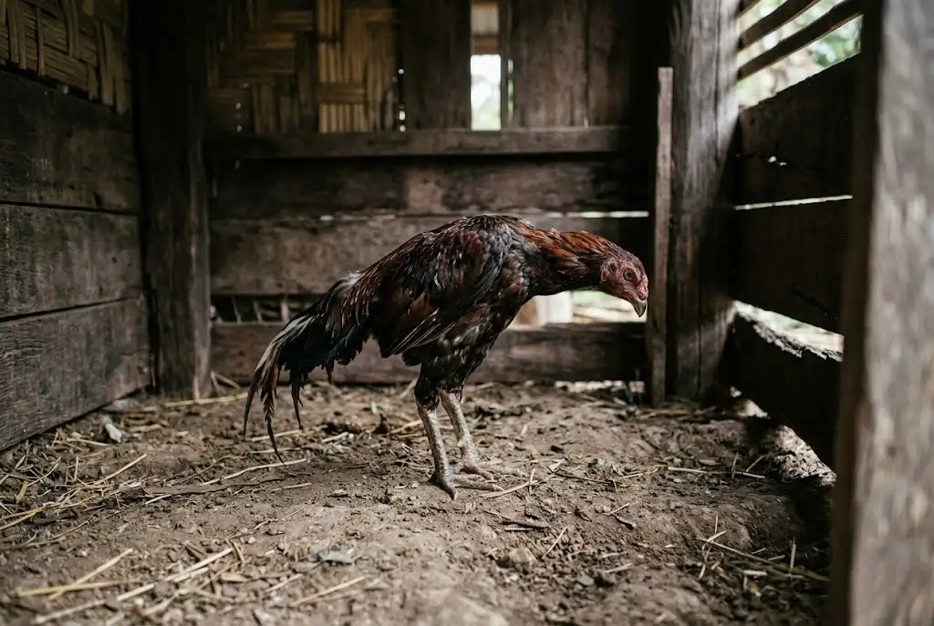 ไก่ชนยืนซึมอ่อนแรงแสดงอาการป่วยหลังได้รับยาไม่เหมาะสม