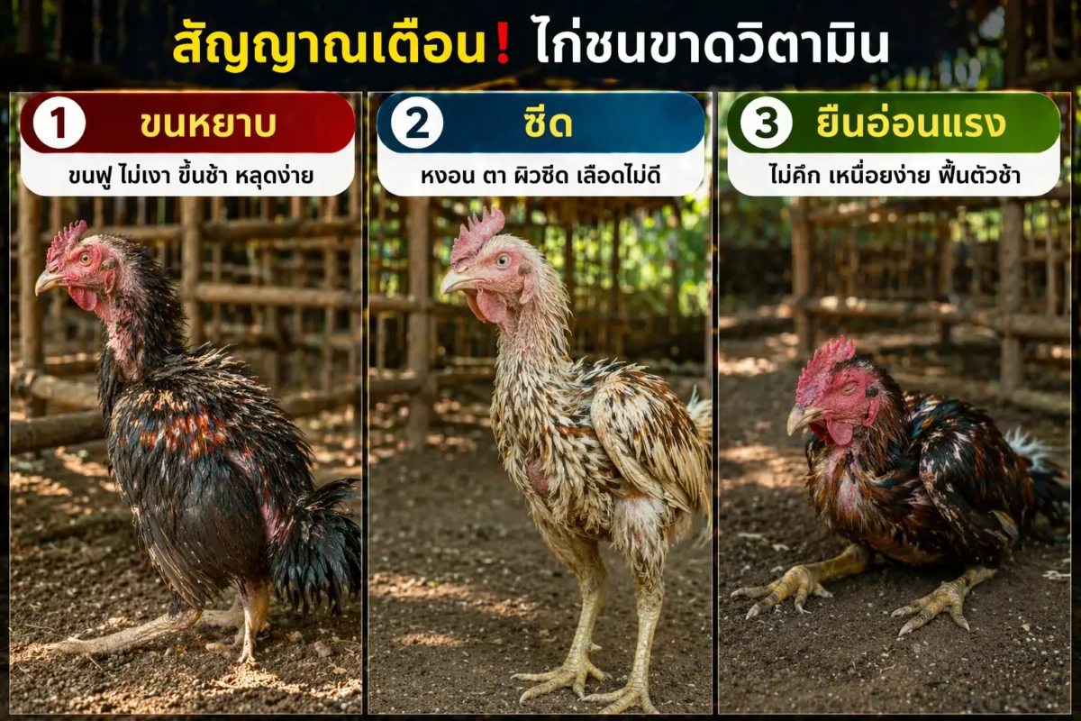 ลักษณะอาการไก่ชนที่ขาดวิตามินและแร่ธาตุ