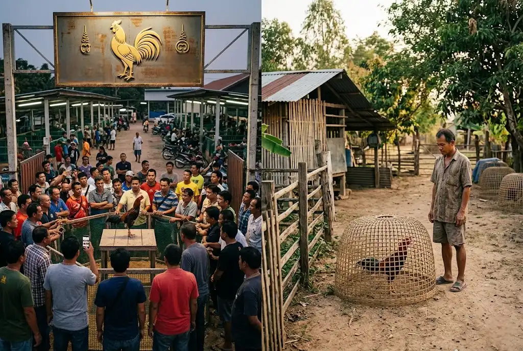 เปรียบเทียบซุ้มไก่ชนใหญ่กับซุ้มเล็กในตลาดไก่ชน