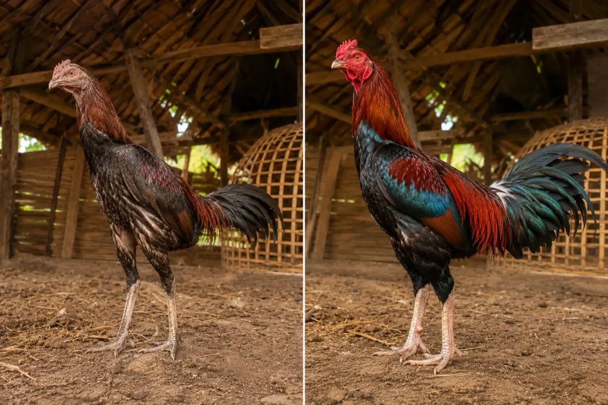 เปรียบเทียบไก่ชนเลือดดีและไก่ชนเลือดไม่สมบูรณ์