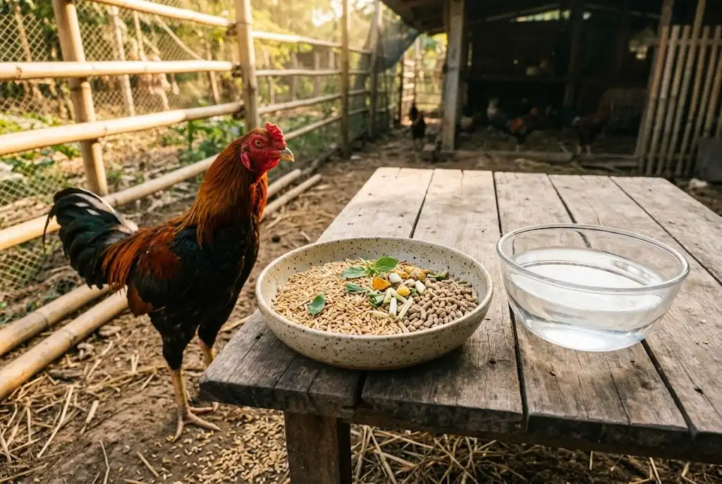 อาหารและน้ำสะอาดช่วยดูแลลำไส้ไก่ชนให้แข็งแรง