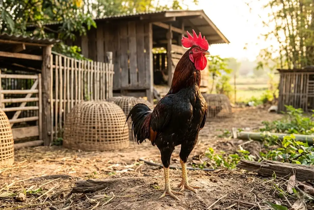 ไก่ชนสุขภาพสมบูรณ์ เลือดเดินดีในช่วงเช้า
