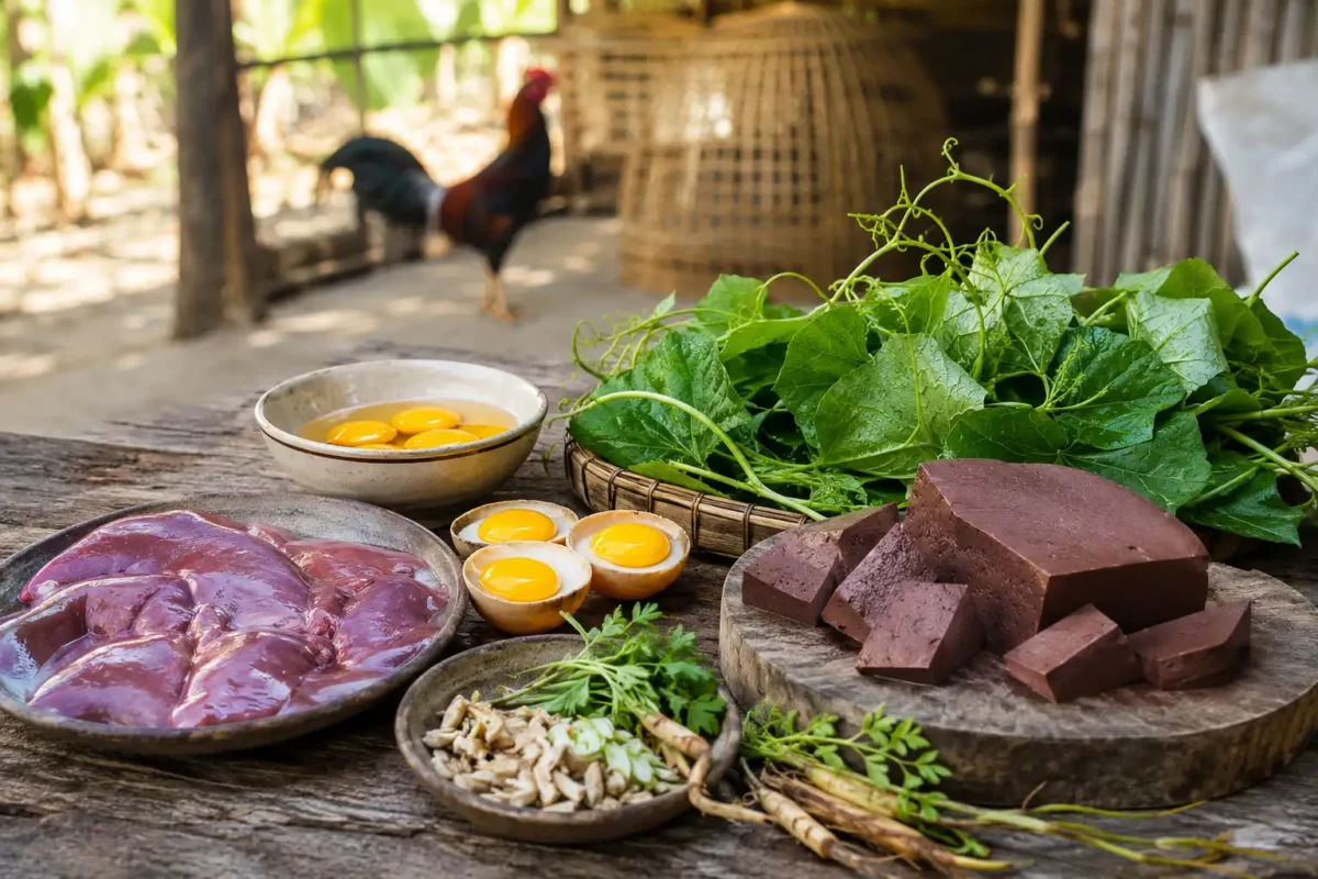 วัตถุดิบบำรุงเลือดไก่ชนแบบพื้นบ้าน