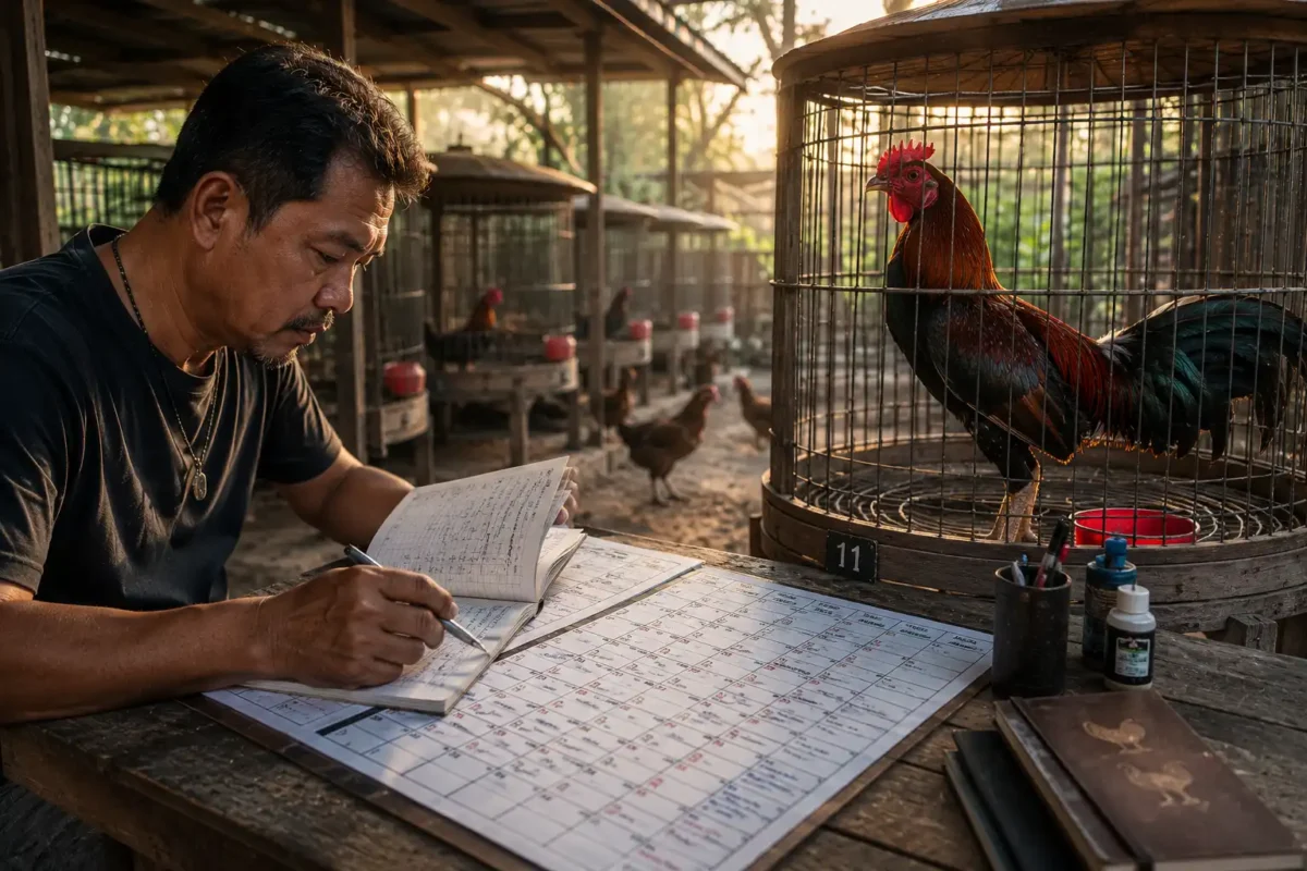 เซียนไก่ชนกำลังจัดการตารางผสมพันธุ์พ่อไก่ชน