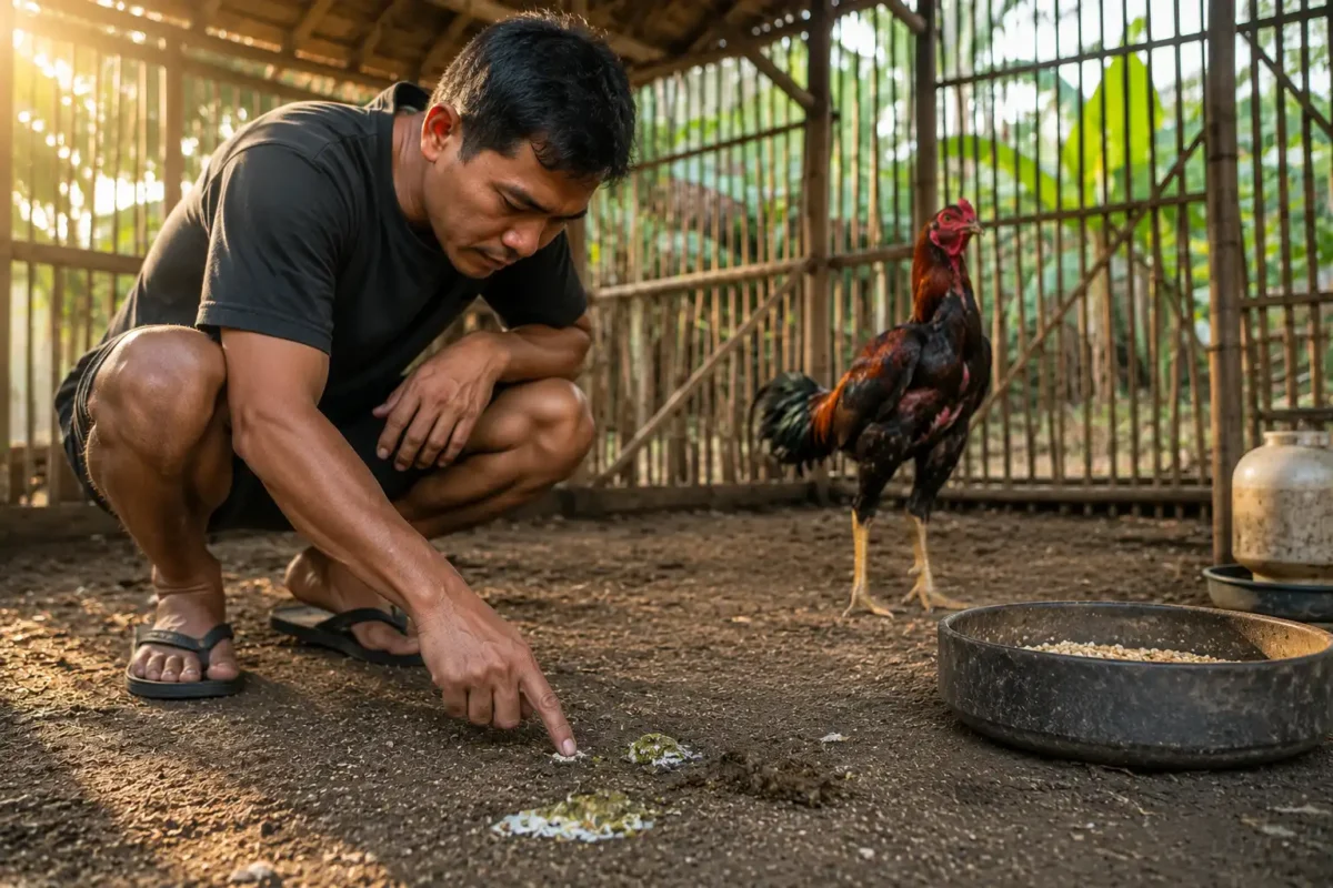 การสังเกตมูลไก่ชนเพื่อดูสุขภาพลำไส้และระบบย่อยอาหาร