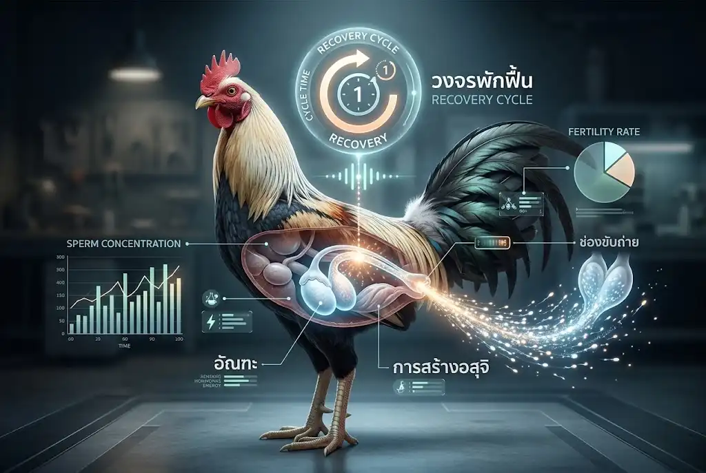 ภาพอธิบายระบบสืบพันธุ์และการสร้างน้ำเชื้อของไก่ชน