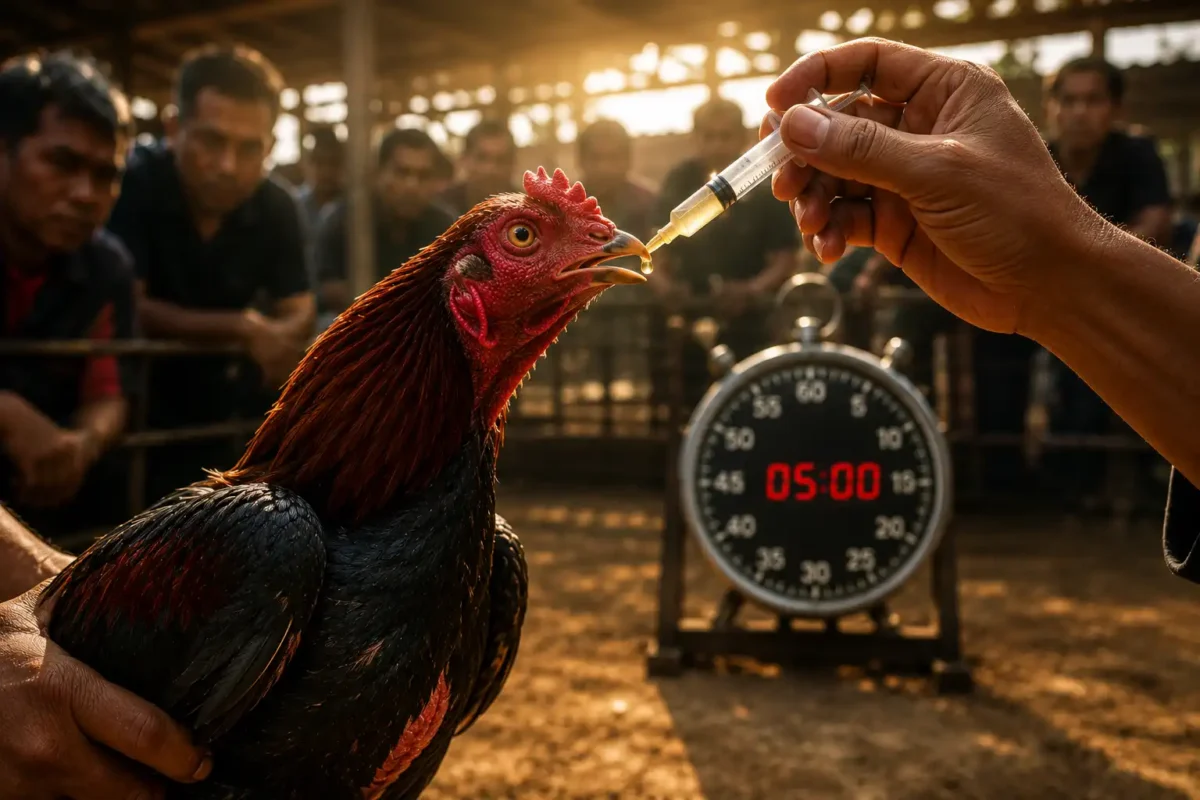 ช่วงเวลาการป้อนกลูโคสให้ไก่ชนก่อนเริ่มการแข่งขัน