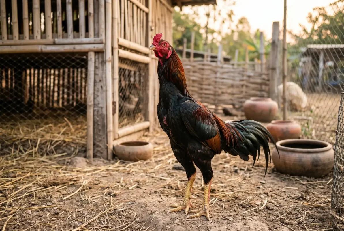 ไก่ชนสุขภาพดี หงอนแดง เลือดเดินดี พร้อมชน