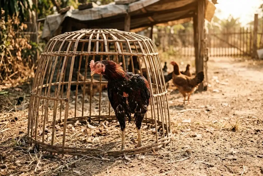พ่อพันธุ์ไก่ชนอ่อนล้าจากการผสมพันธุ์หนักเกินไป