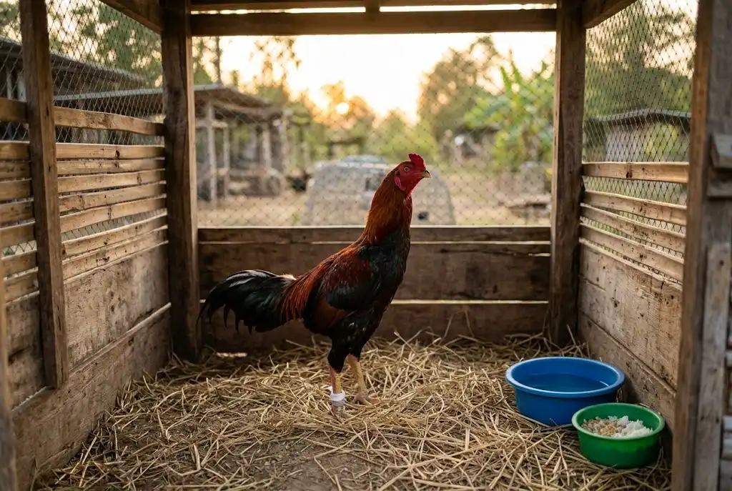 ไก่ชนพักฟื้นและดูแลระบบย่อยอาหารหลังป่วย