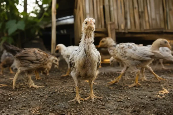 ลูกไก่ชนที่แสดงความนิ่งและความมั่นใจภายในฝูง