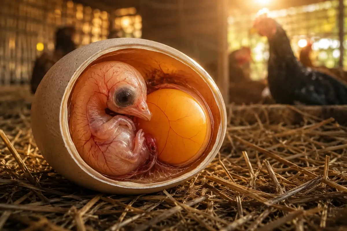 ภาพจำลองตัวอ่อนไก่ภายในไข่ระหว่างการฟัก