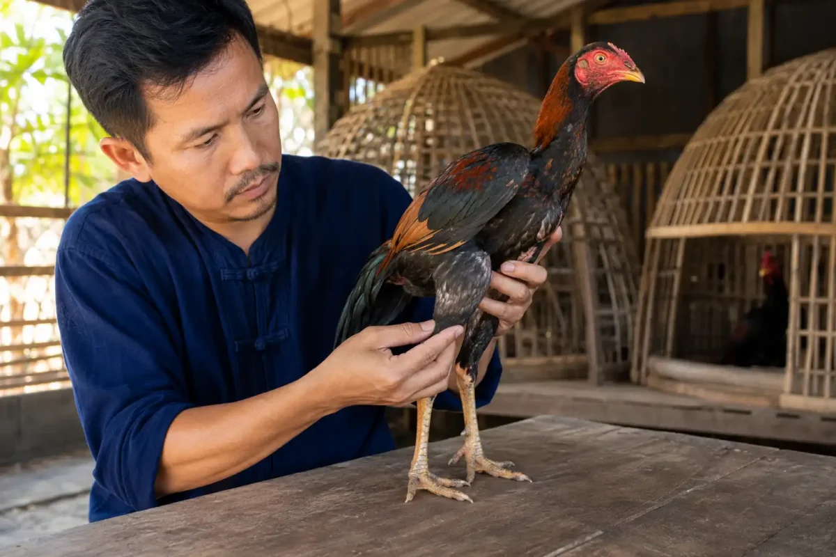 การตรวจโครงสร้างไก่หนุ่มเพื่อดูขา อก ทรงยืน และความสมดุลของร่างกาย