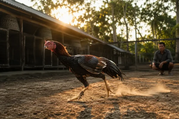 ไก่ชนกำลังวิ่งออกกำลังกายเพื่อสร้างความอึดและแรงปลาย