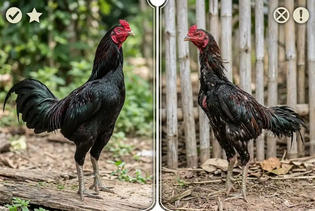 เปรียบเทียบขนไก่ชนที่สมบูรณ์กับขนที่เปราะหักง่าย