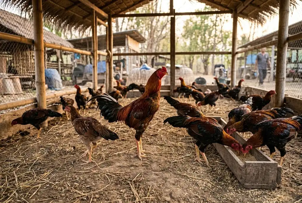 ไก่หนุ่มในฝูงแสดงพฤติกรรมจ่าฝูงและลำดับชั้นทางสังคมก่อนการคัดแยก