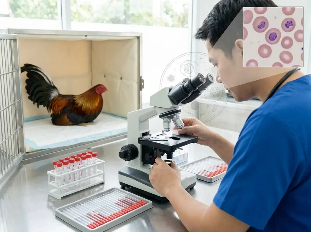 สัตวแพทย์ตรวจค่า PCV และสเมียร์เลือดเพื่อประเมินภาวะเลือดจางในไก่