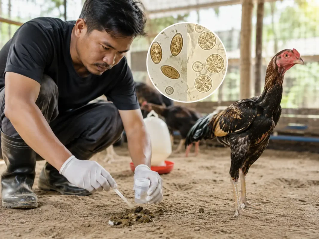 การเก็บตัวอย่างมูลไก่เพื่อตรวจพยาธิและเชื้อบิด