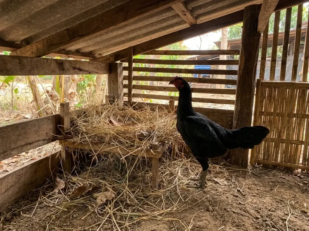 รังฟักแม่ไก่ชนตั้งในมุมสงบ แห้ง และมีอากาศถ่ายเทดี
