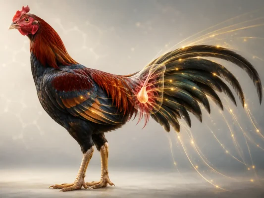 ตำแหน่งต่อมน้ำมันโคนหางของไก่ชนและการกระจายน้ำมันสู่ขนปีก