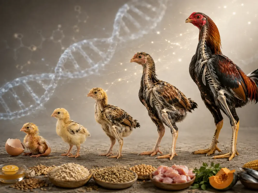 พัฒนาการลูกไก่ชนสู่ไก่โตเต็มวัยจากพันธุกรรมและโภชนาการที่เหมาะสม