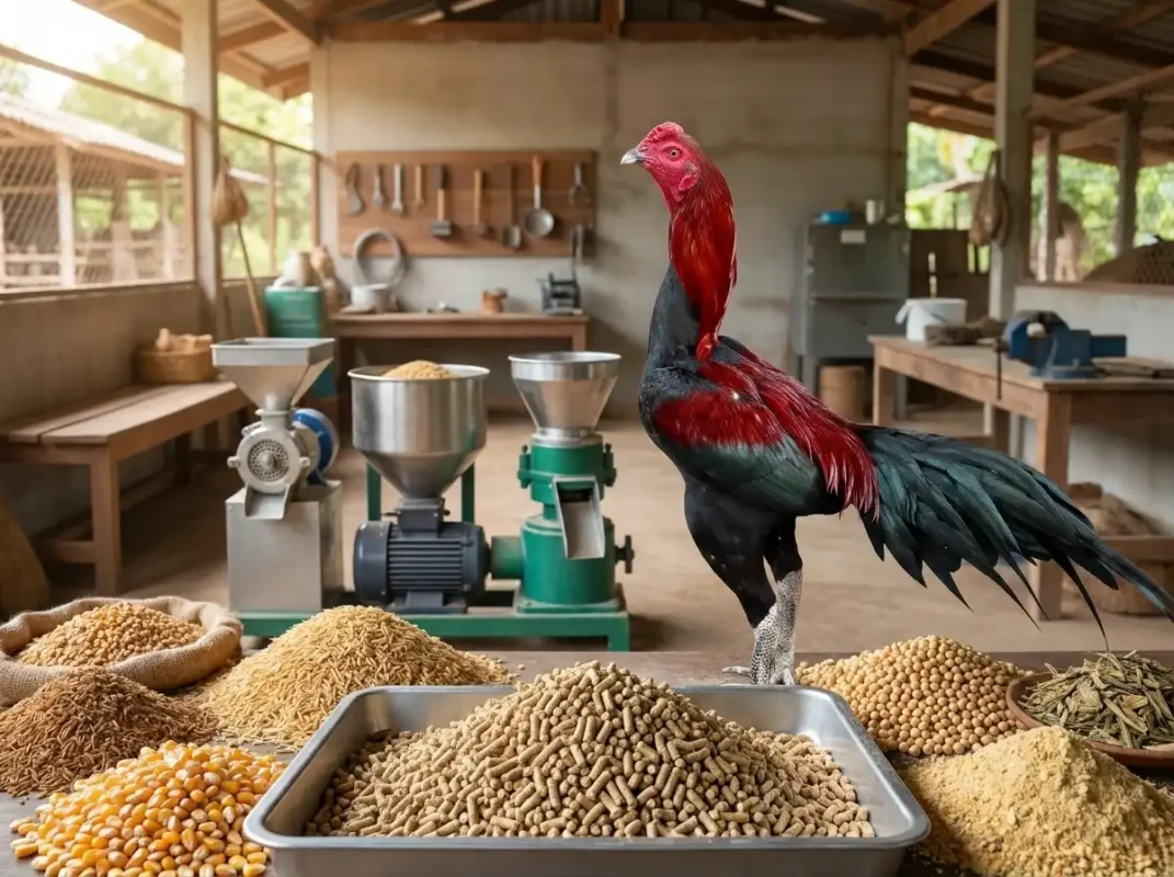 วิธีทำอาหารไก่ชนอัดเม็ดด้วยตัวเองจากวัตถุดิบอาหารสัตว์