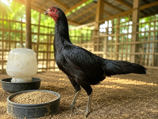 แม่พันธุ์ไก่ชนสุขภาพดีที่ได้รับอาหารสมดุลก่อนเข้าสู่ช่วงวางไข่