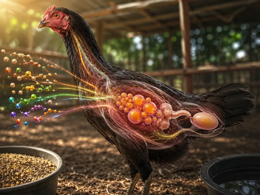 การลำเลียงสารอาหารเข้าสู่รังไข่และไข่แดงของแม่พันธุ์ไก่ชน