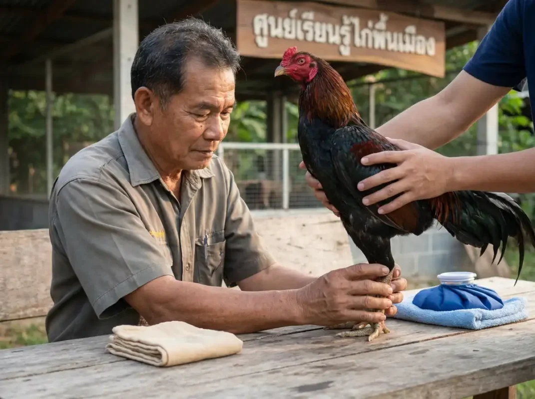 การตรวจอาการบวมและความร้อนที่ขาไก่ก่อนเลือกประคบร้อนหรือเย็น