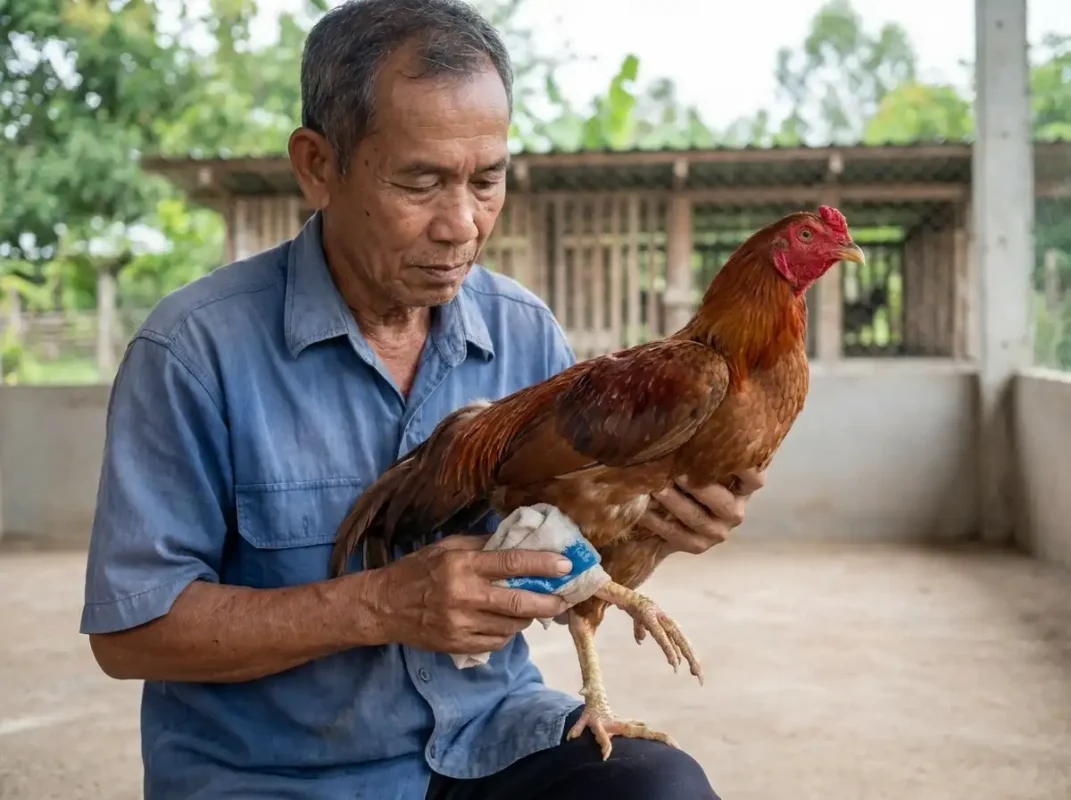 การประคบเย็นบริเวณขาไก่ที่มีอาการบวมหลังการบาดเจ็บ