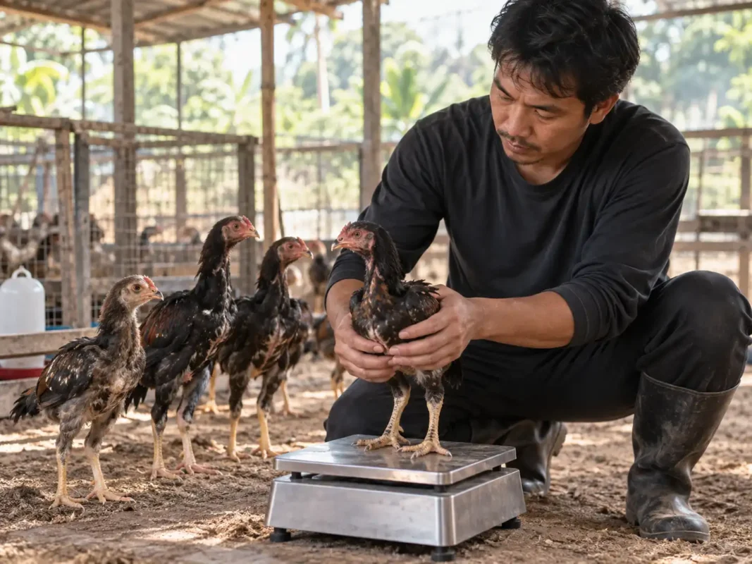 การประเมินการเจริญเติบโตของไก่รุ่นก่อนตัดสินคัดออกจากสายพันธุ์
