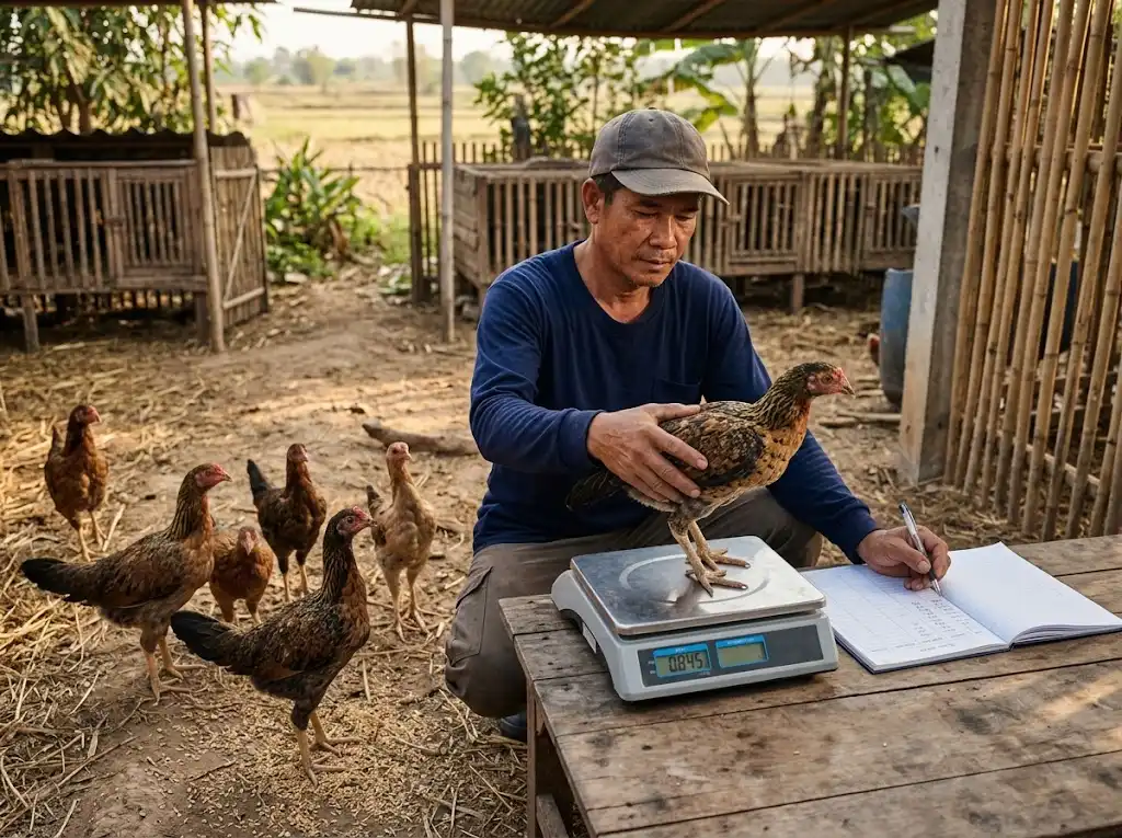 เปรียบเทียบการเจริญเติบโตของไก่พื้นเมืองไทยกับความเสี่ยงจากเลือดชิด