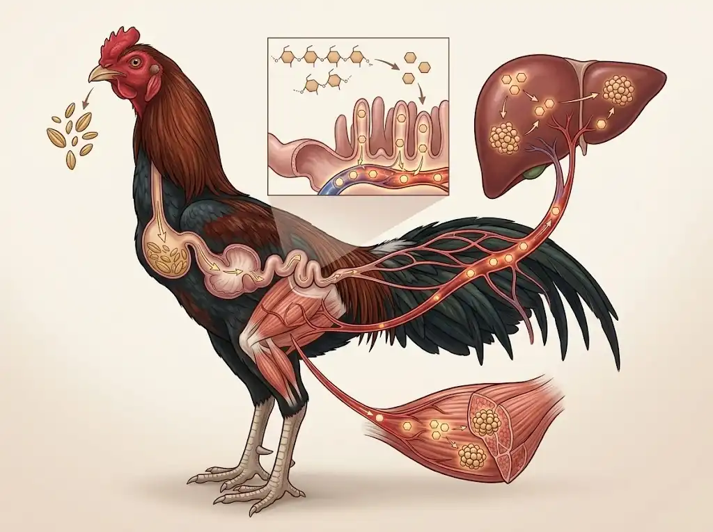 กระบวนการเปลี่ยนคาร์โบไฮเดรตจากอาหารเป็นไกลโคเจนในไก่